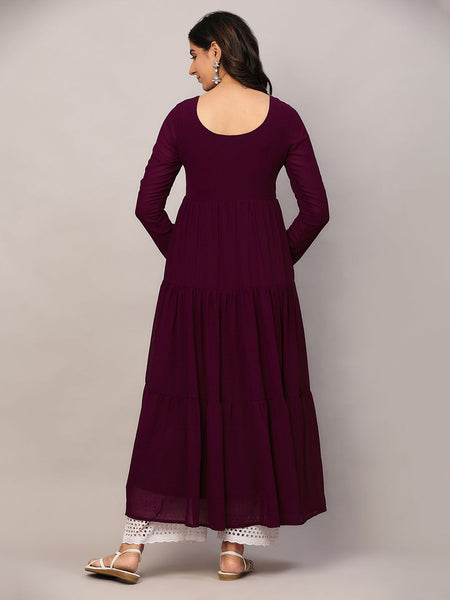 Poshak Hub Women Purple Georgette Embroidery Tiered Anarkali Kurta