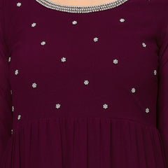 Poshak Hub Women Purple Georgette Embroidery Tiered Anarkali Kurta