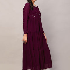Poshak Hub Women Purple Georgette Embroidery Tiered Anarkali Kurta