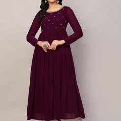 Poshak Hub Women Purple Georgette Embroidery Tiered Anarkali Kurta
