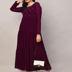 Poshak Hub Women Purple Georgette Embroidery Tiered Anarkali Kurta
