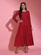 Poshak Hub Women Red Georgette Embroidery Tiered Anarkali Kurta
