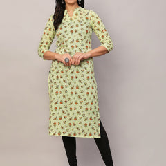 Poshak Hub Women Green ChikanKari Cotton Print A-Line Kurta