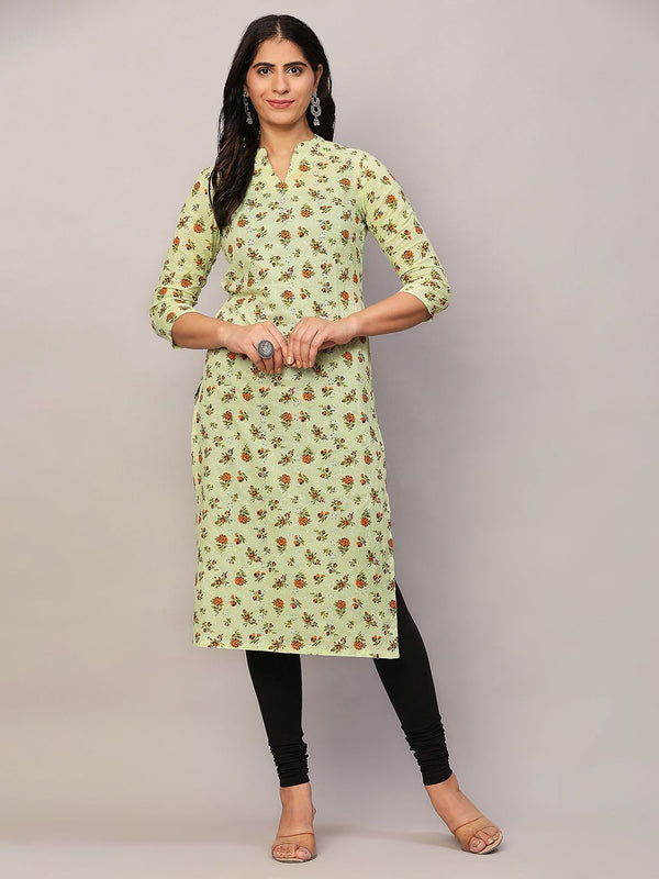 Poshak Hub Women Green ChikanKari Cotton Print A-Line Kurta