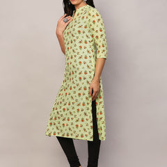 Poshak Hub Women Green ChikanKari Cotton Print A-Line Kurta