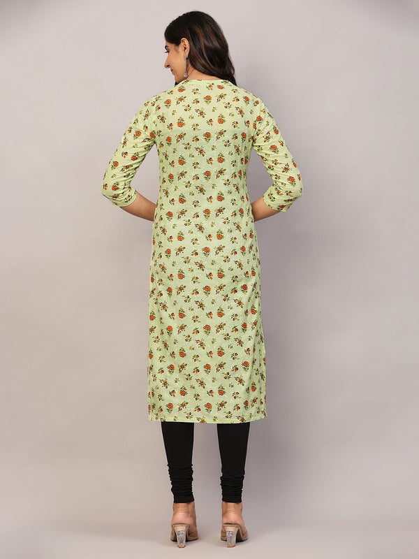 Poshak Hub Women Green ChikanKari Cotton Print A-Line Kurta
