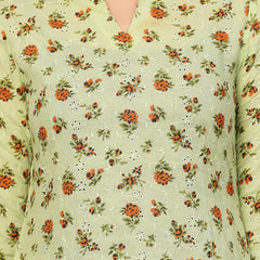 Poshak Hub Women Green ChikanKari Cotton Print A-Line Kurta