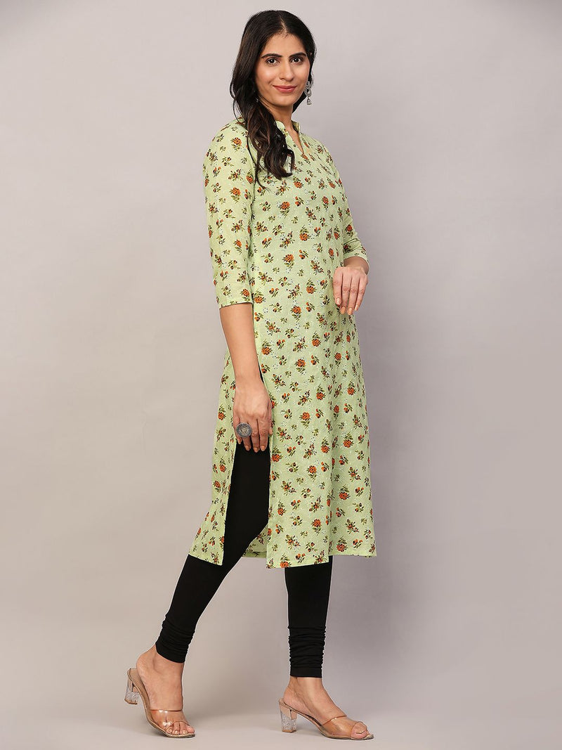 Poshak Hub Women Green ChikanKari Cotton Print A-Line Kurta