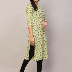 Poshak Hub Women Green ChikanKari Cotton Print A-Line Kurta