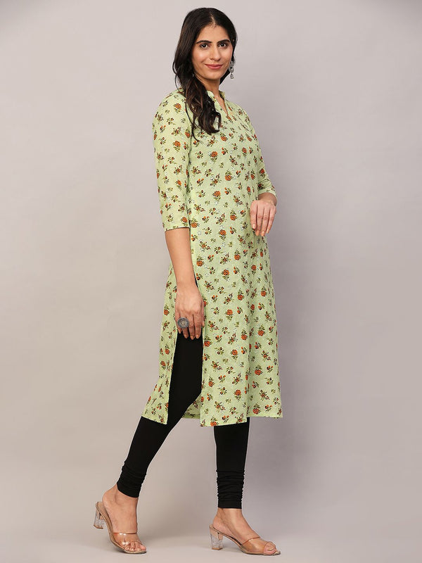 Poshak Hub Women Green ChikanKari Cotton Print A-Line Kurta