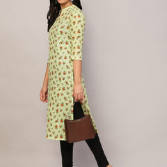 Poshak Hub Women Green ChikanKari Cotton Print A-Line Kurta