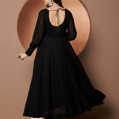 Poshak Hub Women Black Georgette Mirror work Hand Embroidery Anarkali Kurta