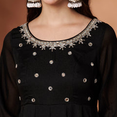 Poshak Hub Women Black Georgette Mirror work Hand Embroidery Anarkali Kurta