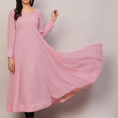 Poshak Hub Women Peach Georgette Mirror work Hand Embroidery Anarkali Kurta
