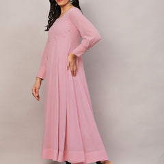Poshak Hub Women Peach Georgette Mirror work Hand Embroidery Anarkali Kurta