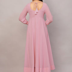 Poshak Hub Women Peach Georgette Mirror work Hand Embroidery Anarkali Kurta