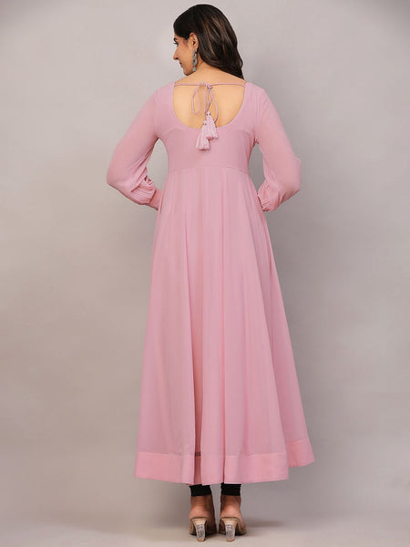 Poshak Hub Women Peach Georgette Mirror work Hand Embroidery Anarkali Kurta