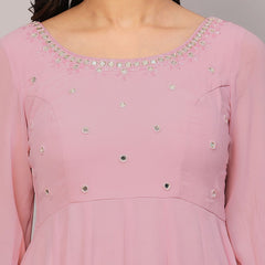 Poshak Hub Women Peach Georgette Mirror work Hand Embroidery Anarkali Kurta
