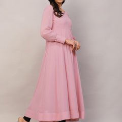 Poshak Hub Women Peach Georgette Mirror work Hand Embroidery Anarkali Kurta