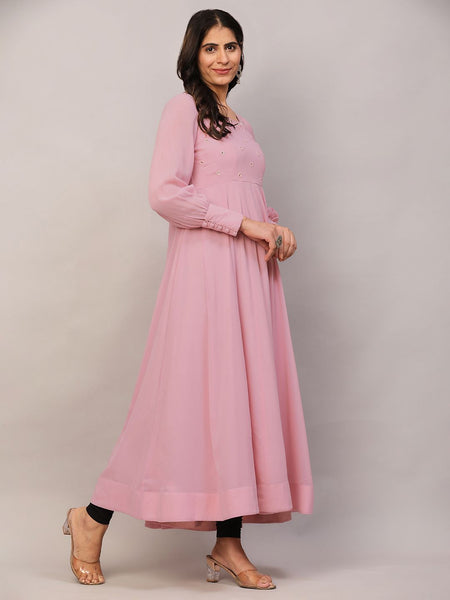 Poshak Hub Women Peach Georgette Mirror work Hand Embroidery Anarkali Kurta