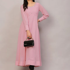 Poshak Hub Women Peach Georgette Mirror work Hand Embroidery Anarkali Kurta