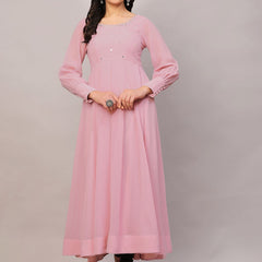 Poshak Hub Women Peach Georgette Mirror work Hand Embroidery Anarkali Kurta