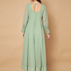 Poshak Hub Women Sea Green Georgette Mirror work Hand Embroidery Anarkali Kurta