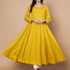 Poshak Hub Women Yellow Georgette Mirror work Hand Embroidery Anarkali Kurta