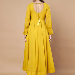 Poshak Hub Women Yellow Georgette Mirror work Hand Embroidery Anarkali Kurta