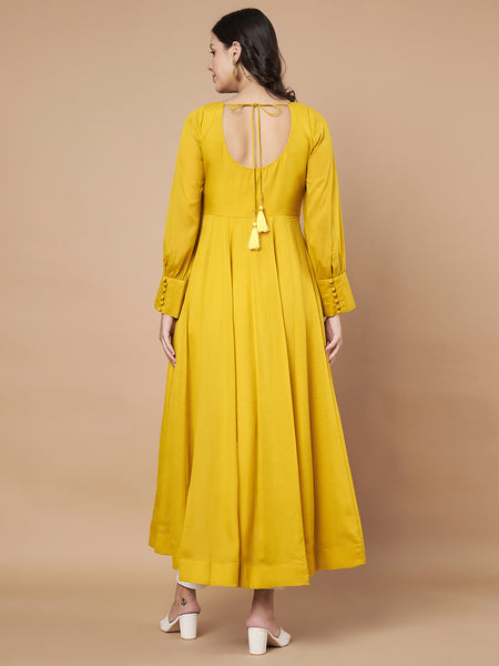Poshak Hub Women Yellow Georgette Mirror work Hand Embroidery Anarkali Kurta