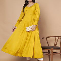 Poshak Hub Women Yellow Georgette Mirror work Hand Embroidery Anarkali Kurta