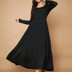 Poshak Hub Women Black Chinon Hand Embroidery Anarkali Kurta