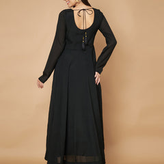 Poshak Hub Women Black Chinon Hand Embroidery Anarkali Kurta