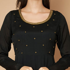 Poshak Hub Women Black Chinon Hand Embroidery Anarkali Kurta