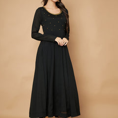 Poshak Hub Women Black Chinon Hand Embroidery Anarkali Kurta