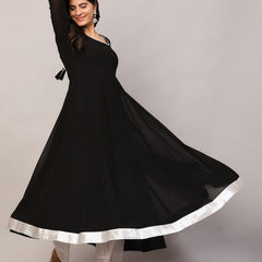 Poshak Hub Women Black Georgette Hand Embroidery Anarkali Kurta