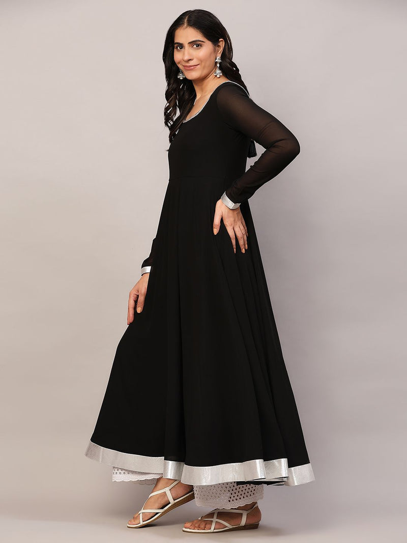 Poshak Hub Women Black Georgette Hand Embroidery Anarkali Kurta
