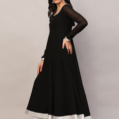 Poshak Hub Women Black Georgette Hand Embroidery Anarkali Kurta