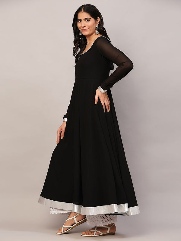 Poshak Hub Women Black Georgette Hand Embroidery Anarkali Kurta