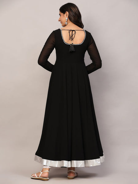 Poshak Hub Women Black Georgette Hand Embroidery Anarkali Kurta