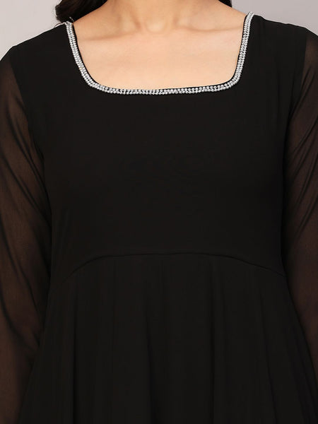 Poshak Hub Women Black Georgette Hand Embroidery Anarkali Kurta