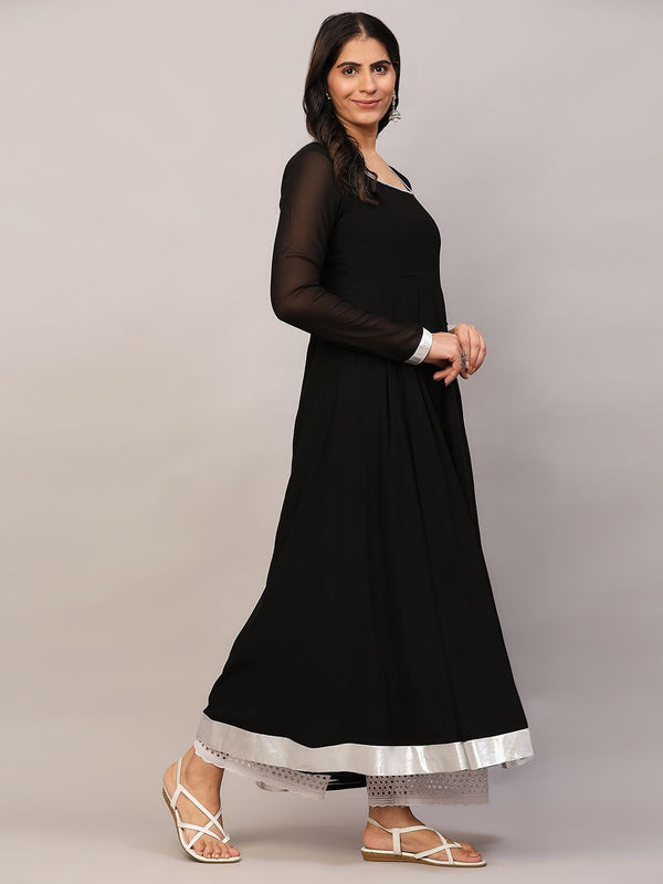 Poshak Hub Women Black Georgette Hand Embroidery Anarkali Kurta