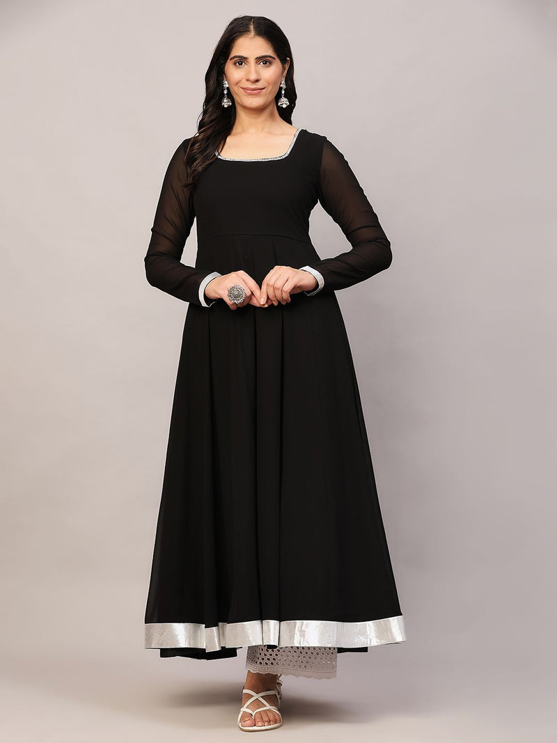 Poshak Hub Women Black Georgette Hand Embroidery Anarkali Kurta