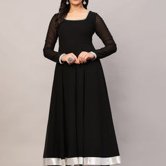 Poshak Hub Women Black Georgette Hand Embroidery Anarkali Kurta