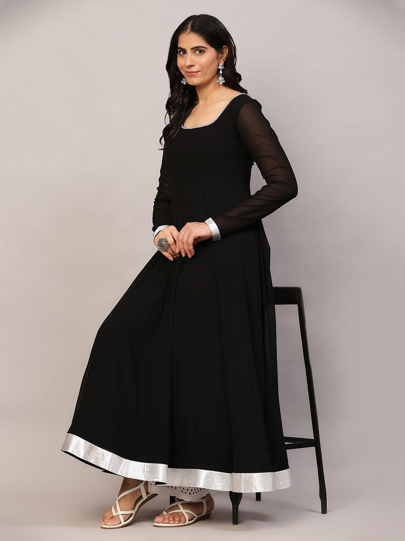 Poshak Hub Women Black Georgette Hand Embroidery Anarkali Kurta