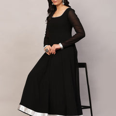 Poshak Hub Women Black Georgette Hand Embroidery Anarkali Kurta