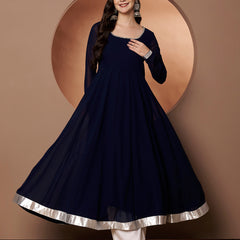 Poshak Hub Women Blue Georgette Hand Embroidery Anarkali Kurta