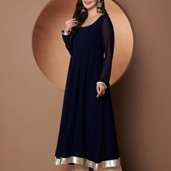 Poshak Hub Women Blue Georgette Hand Embroidery Anarkali Kurta