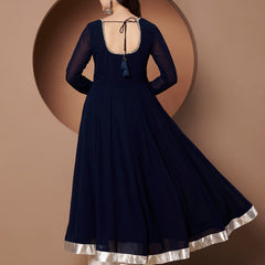 Poshak Hub Women Blue Georgette Hand Embroidery Anarkali Kurta