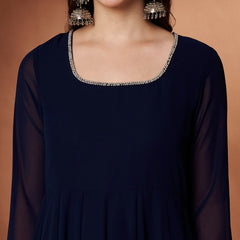 Poshak Hub Women Blue Georgette Hand Embroidery Anarkali Kurta